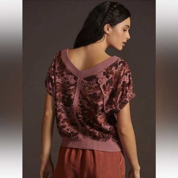 PILCRO Muted Pink floral print double-V top size S - Picture 3 of 15